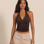Ruched V Neck Crop Top with Halter Neck – product detail view 6