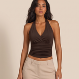 Ruched V Neck Crop Top with Halter Neck – product detail view 6