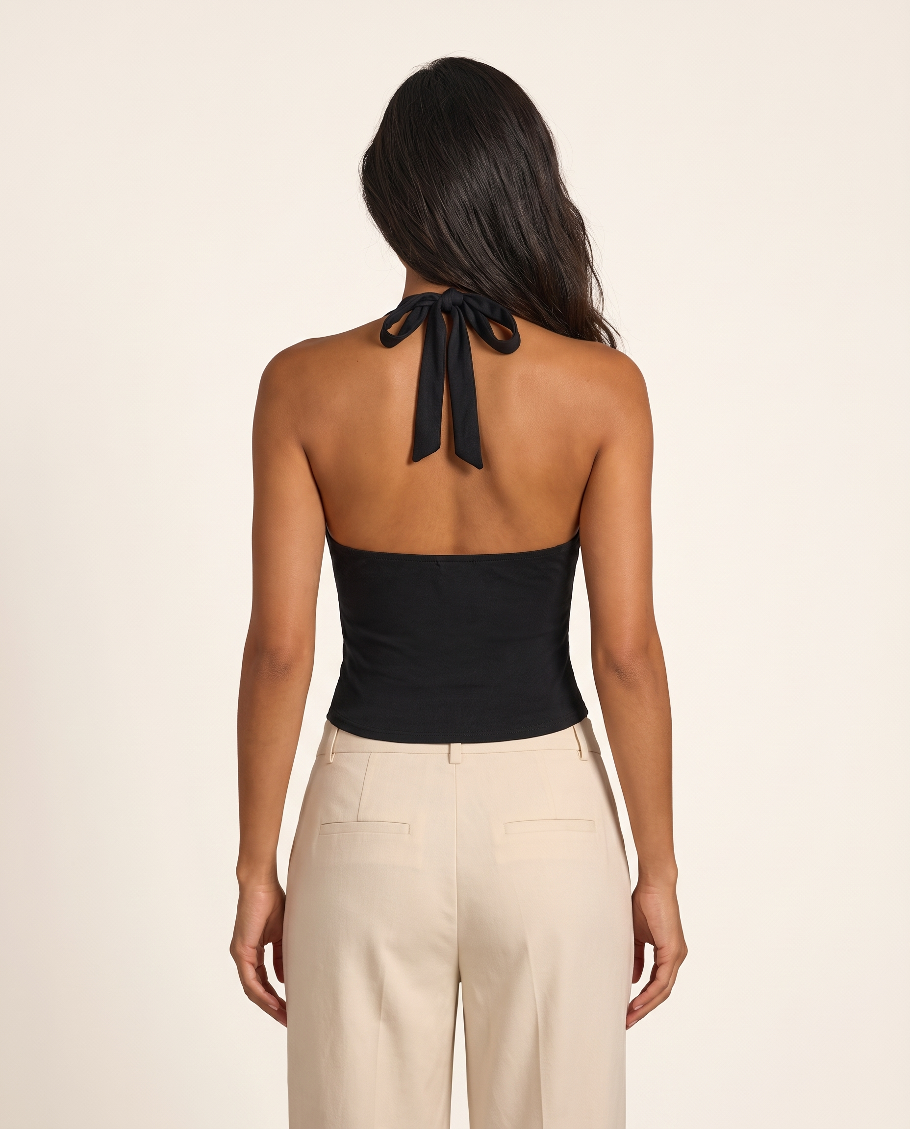 Ruched V Neck Crop Top with Halter Neck – alternate product view