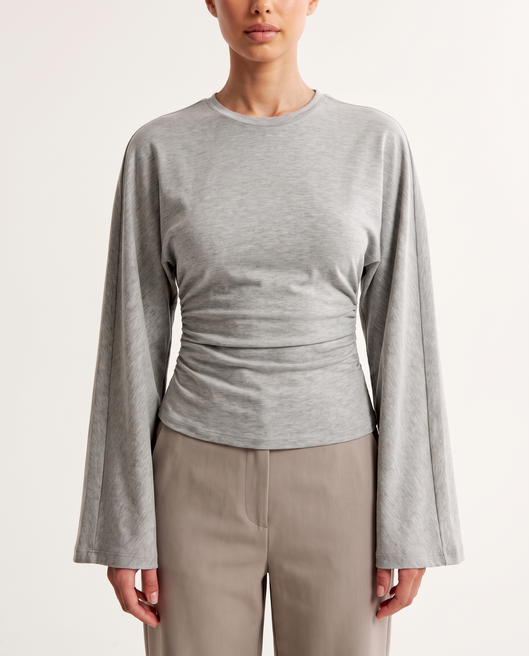 Slim Fit Long Sleeve Crop Top with Crew Neck – alternate product view