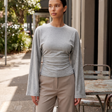 Slim Fit Long Sleeve Crop Top with Crew Neck – product detail view 1