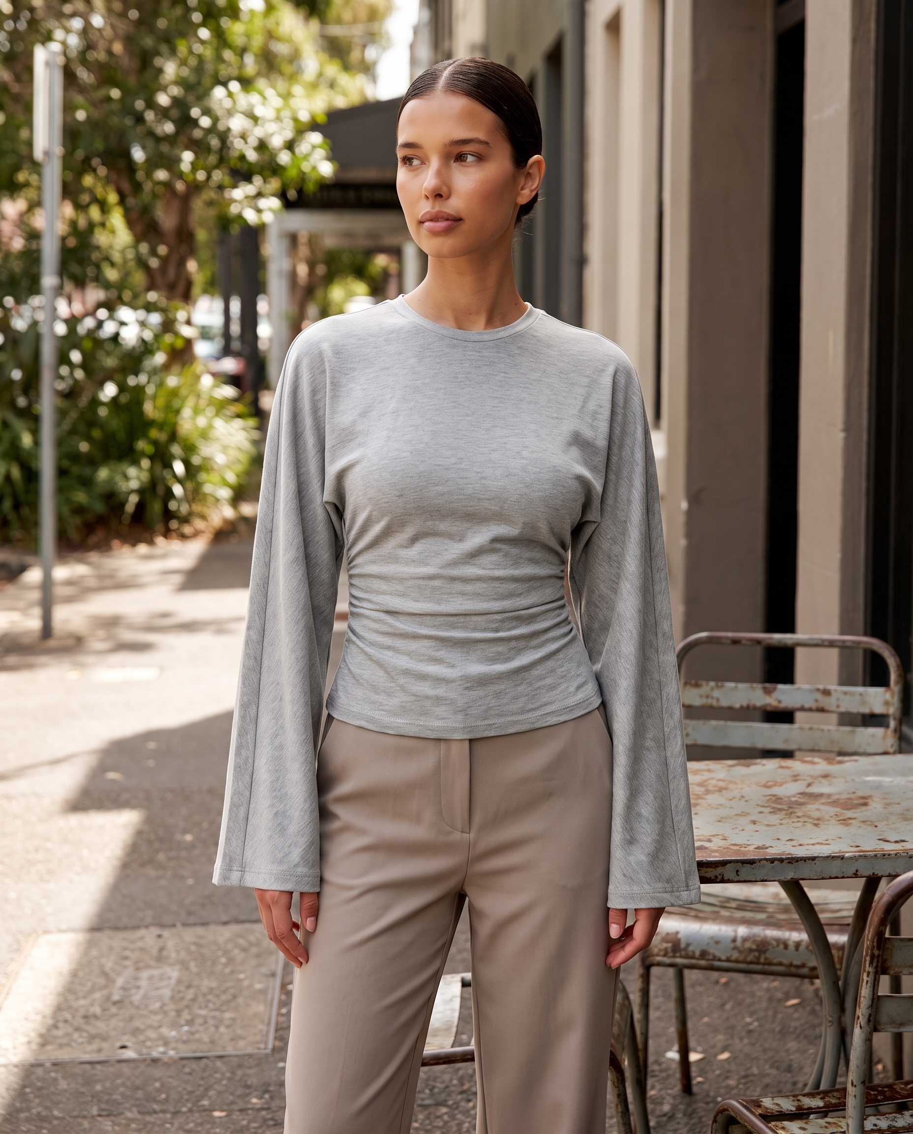 Slim Fit Long Sleeve Crop Top with Crew Neck – product detail view 1