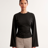 Slim Fit Long Sleeve Crop Top with Crew Neck – product detail view 2