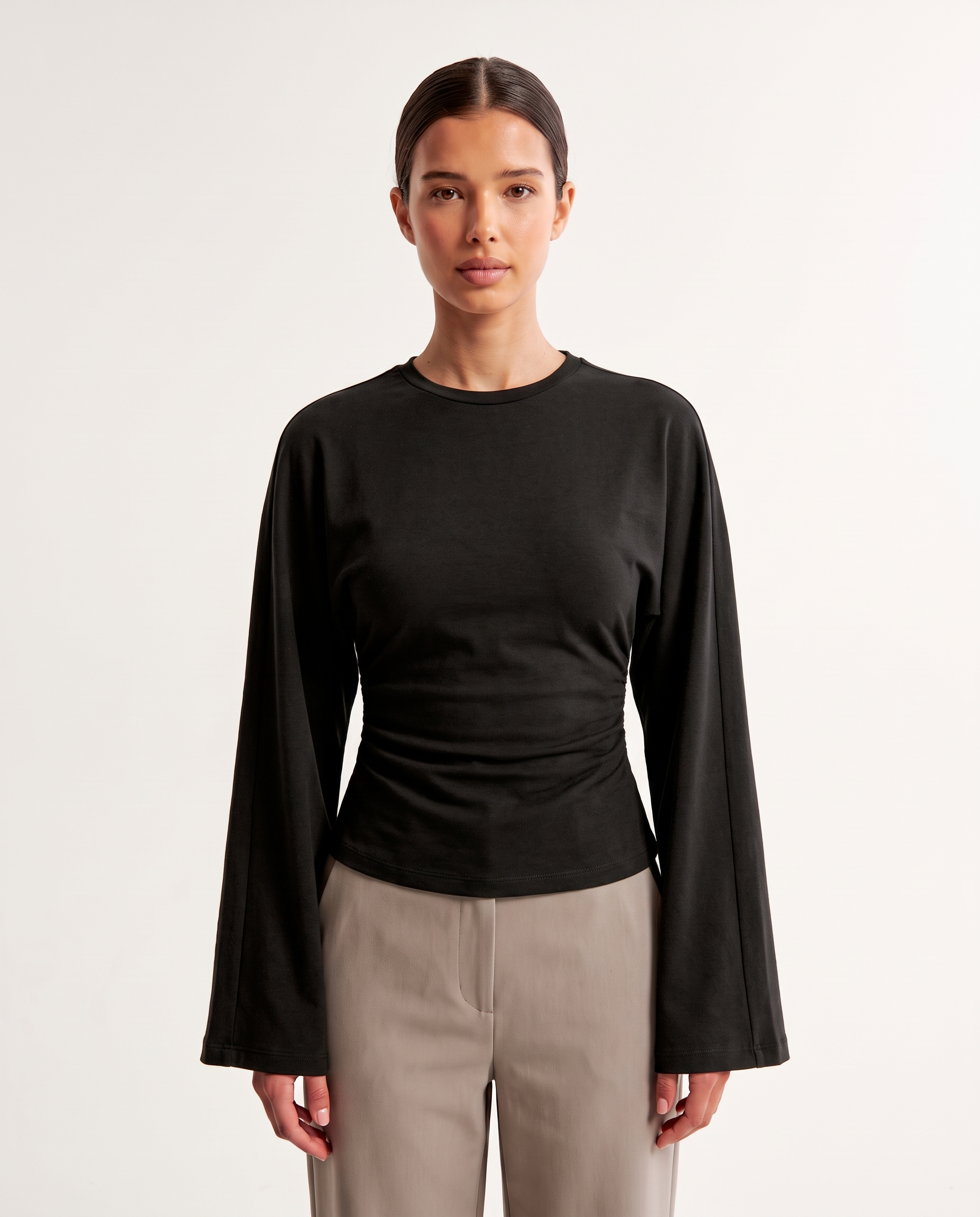 Slim Fit Long Sleeve Crop Top with Crew Neck – product detail view 2