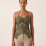 Printed Mesh Crop Top with Open Back – primary product view