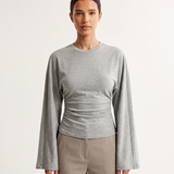Slim Fit Long Sleeve Crop Top with Crew Neck – primary product view