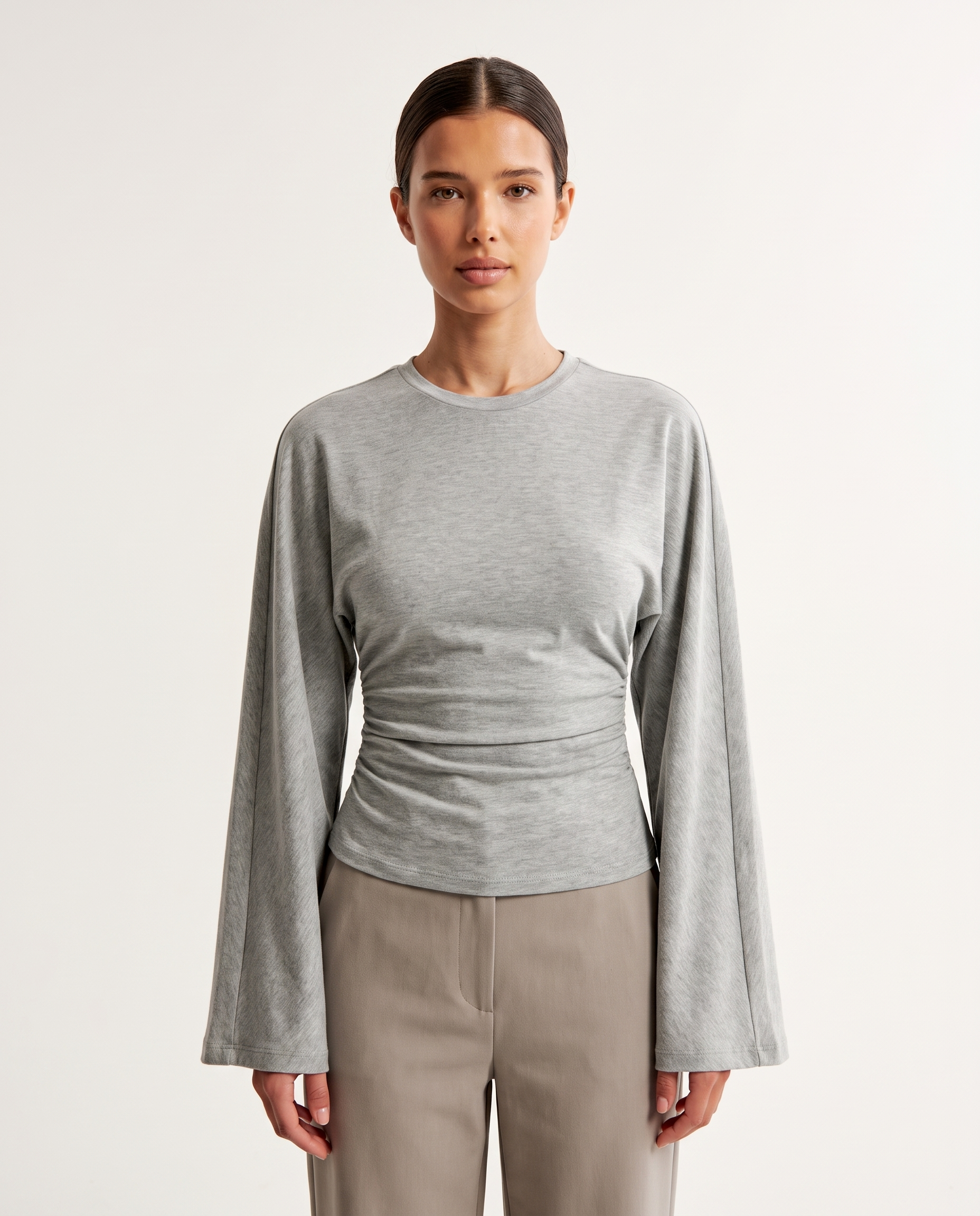 Slim Fit Long Sleeve Crop Top with Crew Neck – primary product view
