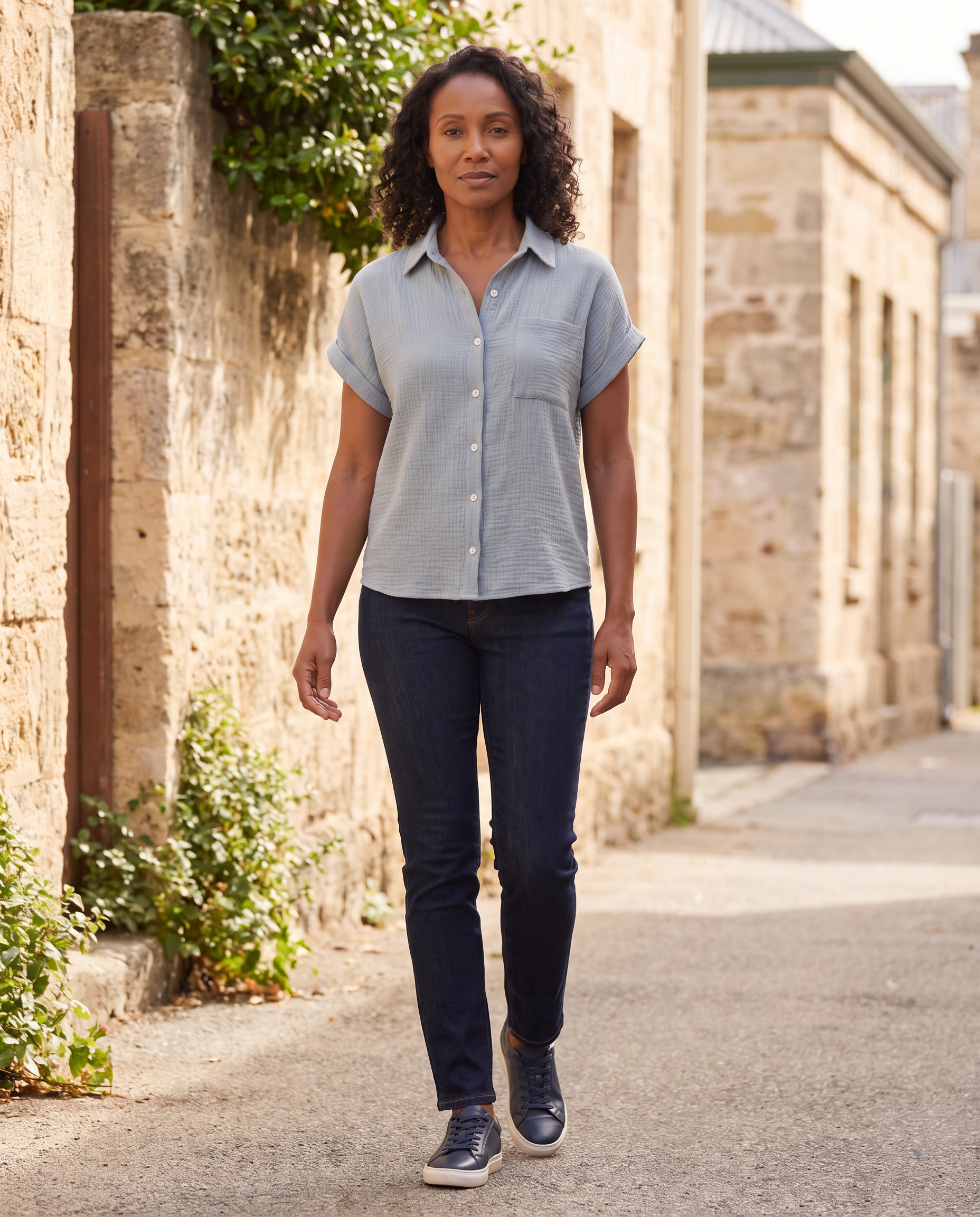 Short Sleeve Cotton Button Up Shirt — lifestyle 2