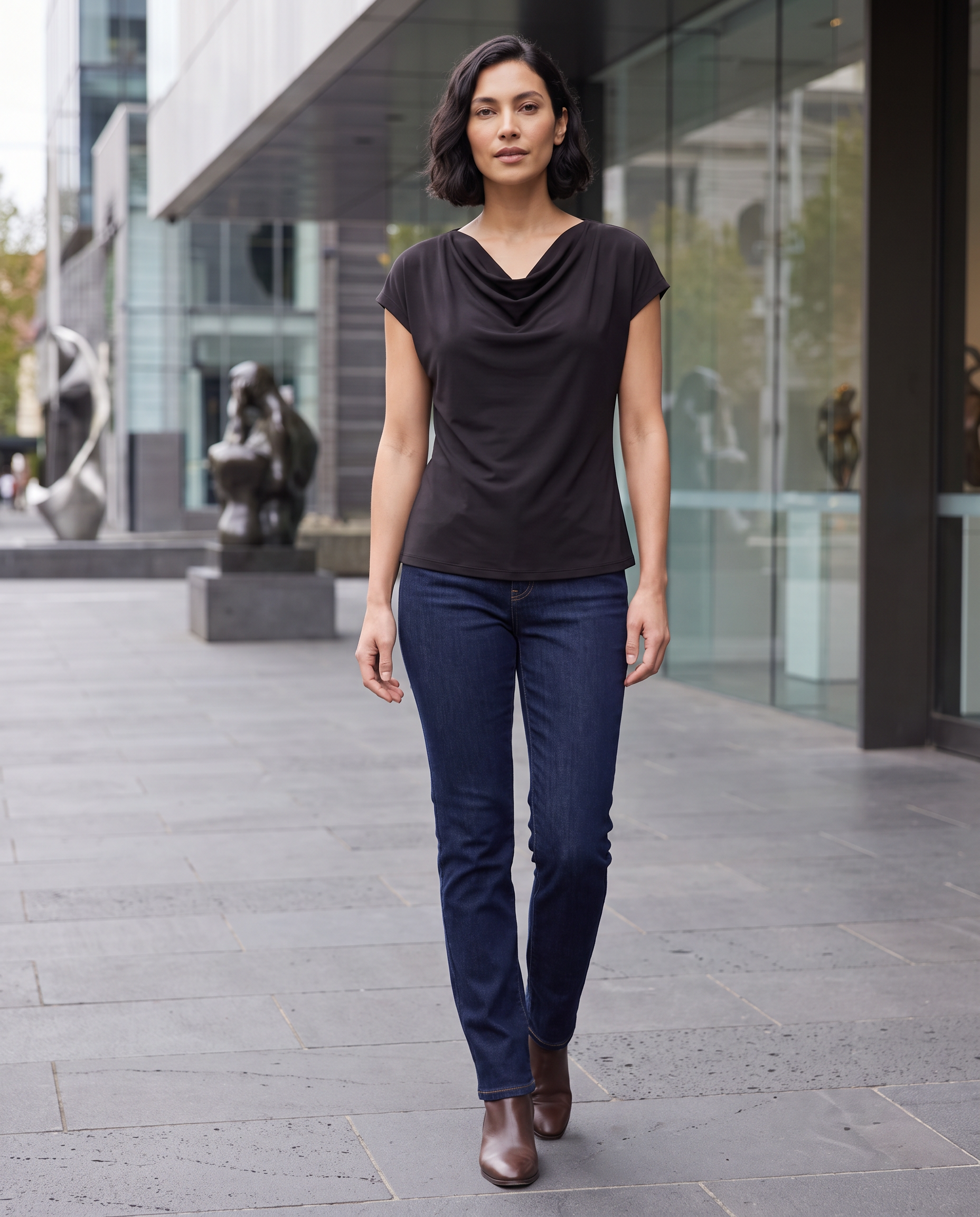 Short Sleeve Draped Cowl Neck Blouse — lifestyle 2