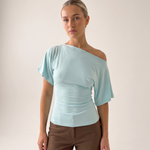 Asymmetric Neck Crop Top with Short Sleeves – primary product view