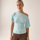 Asymmetric Neck Crop Top with Short Sleeves – primary product view