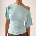Asymmetric Neck Crop Top with Short Sleeves – alternate product view
