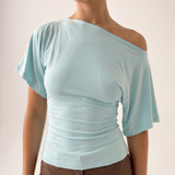 Asymmetric Neck Crop Top with Short Sleeves – alternate product view