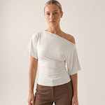Asymmetric Neck Crop Top with Short Sleeves – product detail view 2
