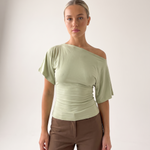 Asymmetric Neck Crop Top with Short Sleeves – product detail view 3