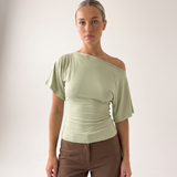 Asymmetric Neck Crop Top with Short Sleeves – product detail view 3