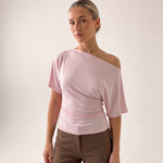 Asymmetric Neck Crop Top with Short Sleeves – product detail view 4