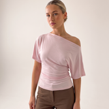 Asymmetric Neck Crop Top with Short Sleeves – product detail view 4