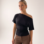 Asymmetric Neck Crop Top with Short Sleeves – product detail view 5