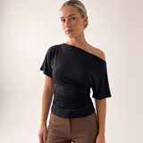 Asymmetric Neck Crop Top with Short Sleeves – product detail view 5