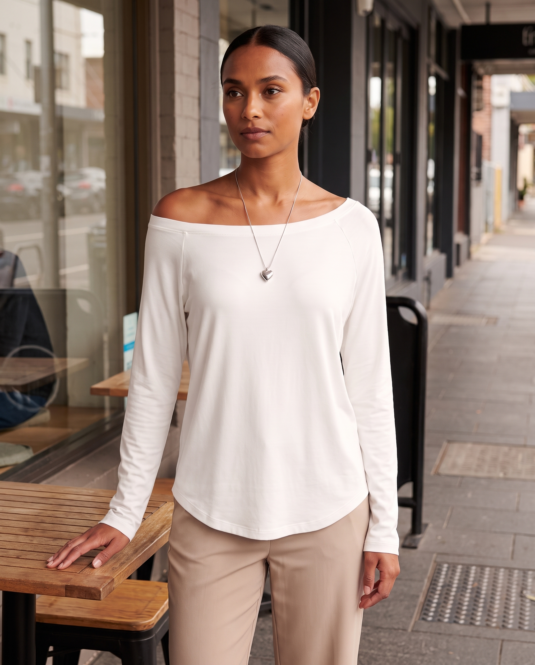 Off Shoulder Long Sleeve Top with Relaxed Fit – product detail view 1