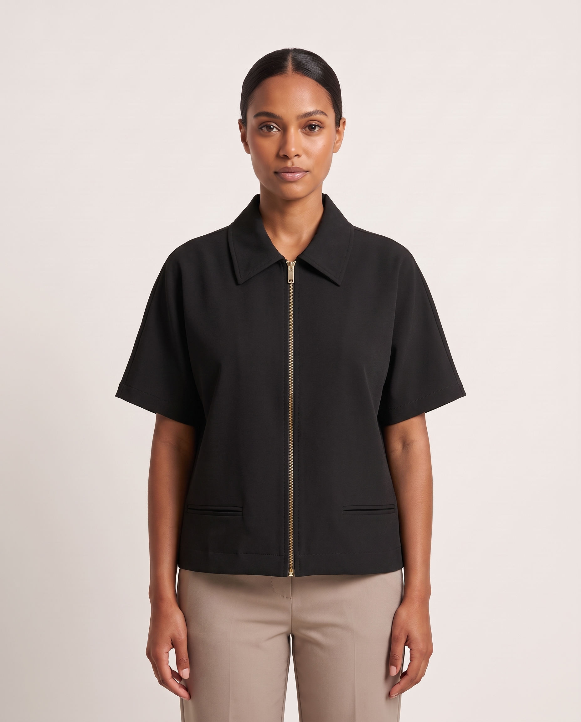 Cropped Varsity Jacket with Zip Front – product detail view 3
