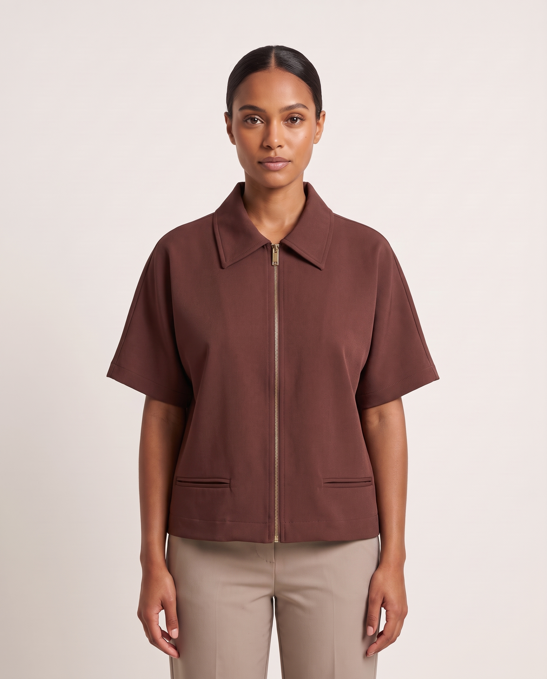 Cropped Varsity Jacket with Zip Front – product detail view 4