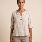 Linen Blouse with V Neck and Three Quarter Sleeves – primary product view