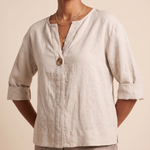 Linen Blouse with V Neck and Three Quarter Sleeves – alternate product view