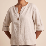 Linen Blouse with V Neck and Three Quarter Sleeves – alternate product view