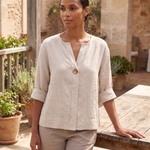Linen Blouse with V Neck and Three Quarter Sleeves – product detail view 1