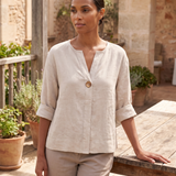Linen Blouse with V Neck and Three Quarter Sleeves – product detail view 1