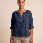 Linen Blouse with V Neck and Three Quarter Sleeves – product detail view 2