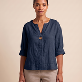 Linen Blouse with V Neck and Three Quarter Sleeves – product detail view 2