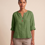 Linen Blouse with V Neck and Three Quarter Sleeves – product detail view 3