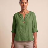 Linen Blouse with V Neck and Three Quarter Sleeves – product detail view 3