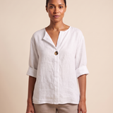 Linen Blouse with V Neck and Three Quarter Sleeves – product detail view 4