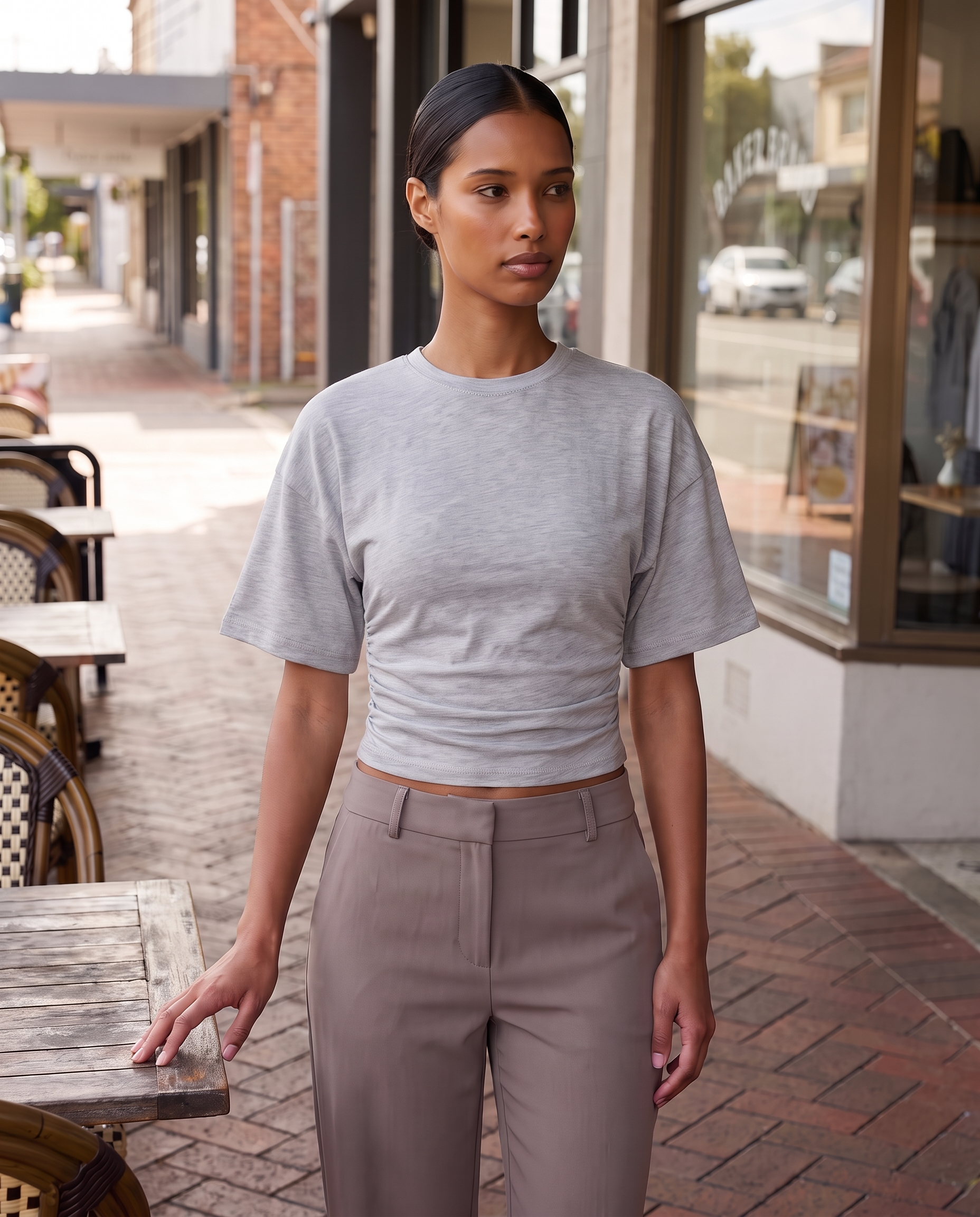 Relaxed Crop T Shirt with Crew Neck – product detail view 1