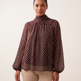 Polka Dot Blouse with High Neck and Long Sleeves – primary product view