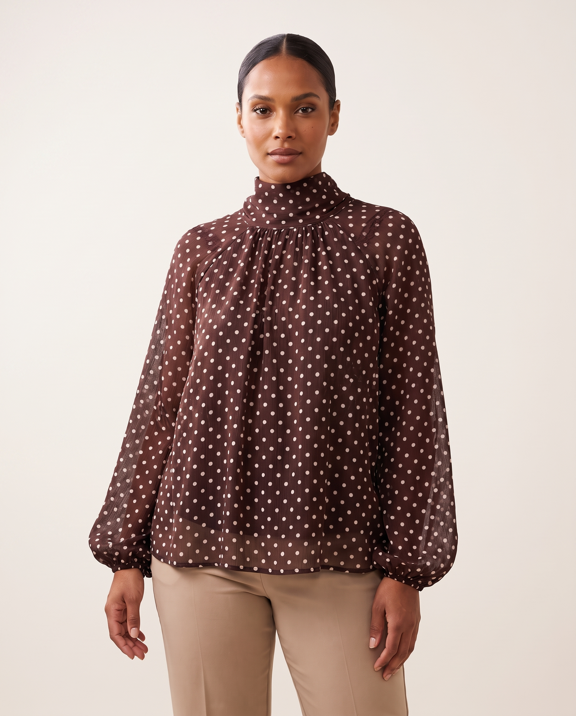 Polka Dot Blouse with High Neck and Long Sleeves – primary product view