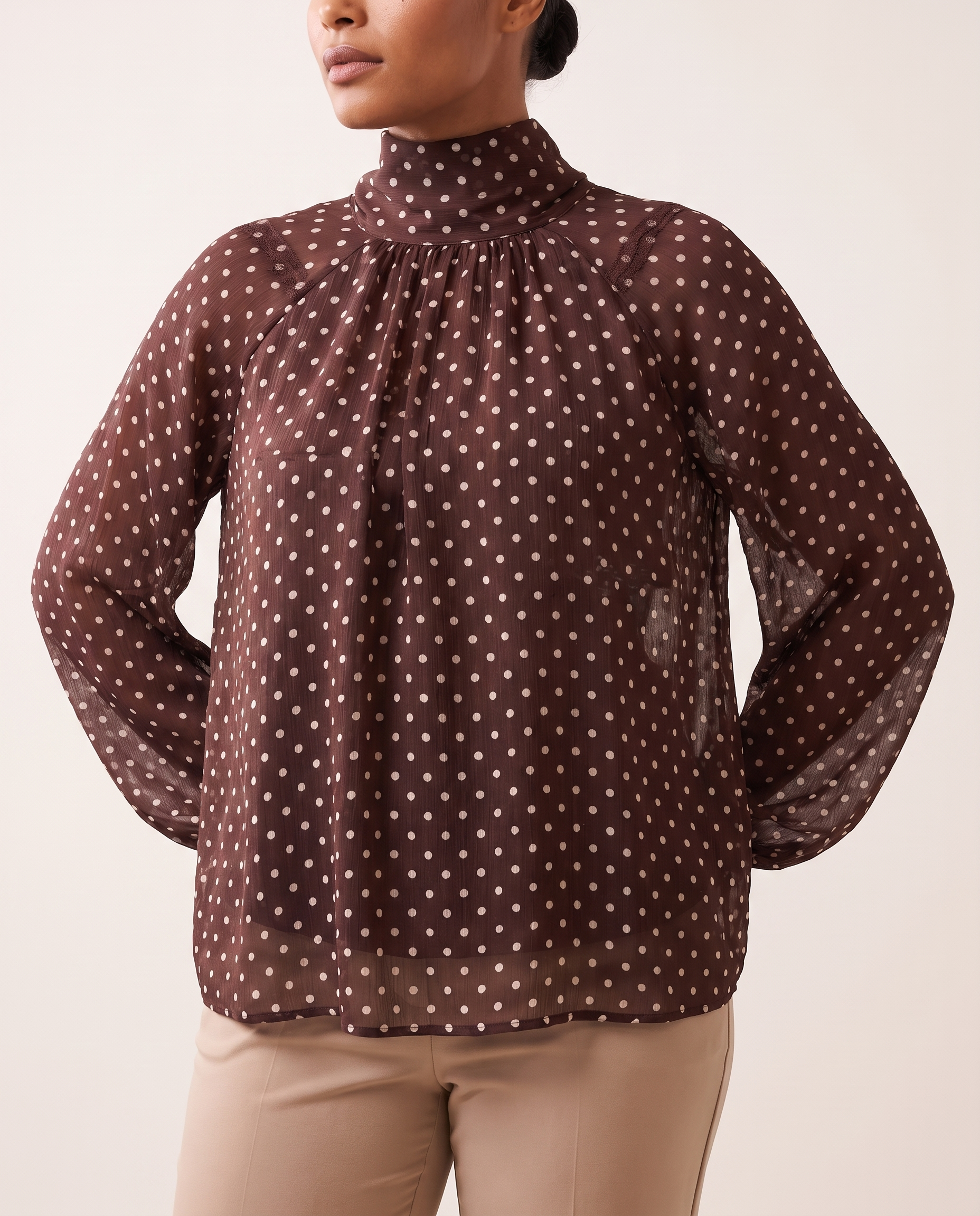 Polka Dot Blouse with High Neck and Long Sleeves – product detail view 1