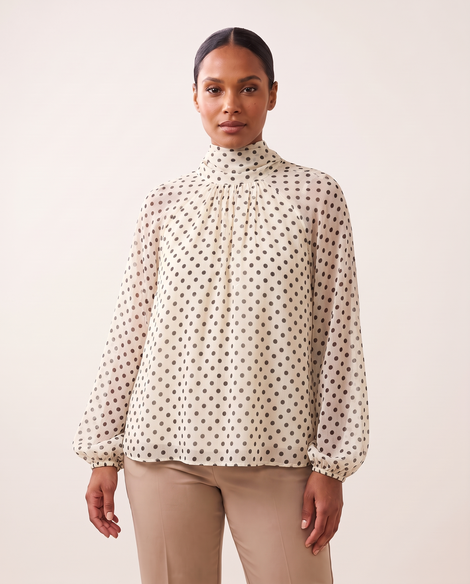 Polka Dot Blouse with High Neck and Long Sleeves – product detail view 3