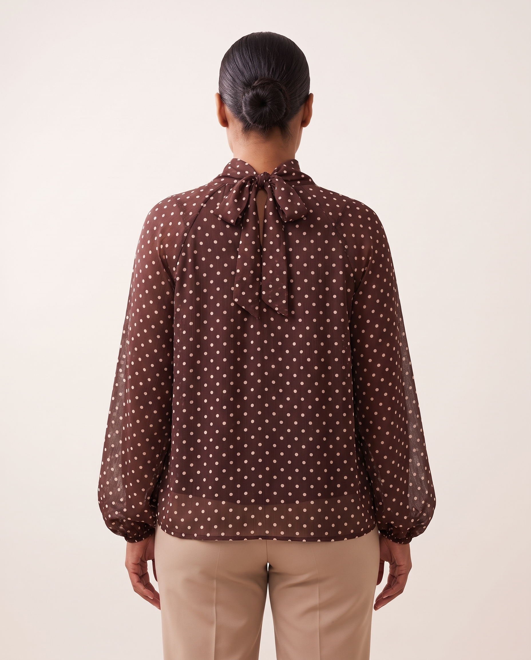 Polka Dot Blouse with High Neck and Long Sleeves – alternate product view