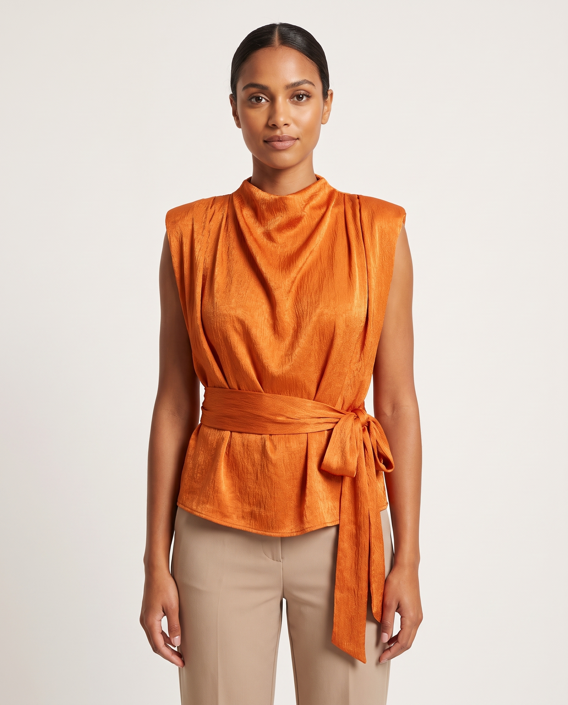 Sleeveless Satin Top with Side Tie – primary product view