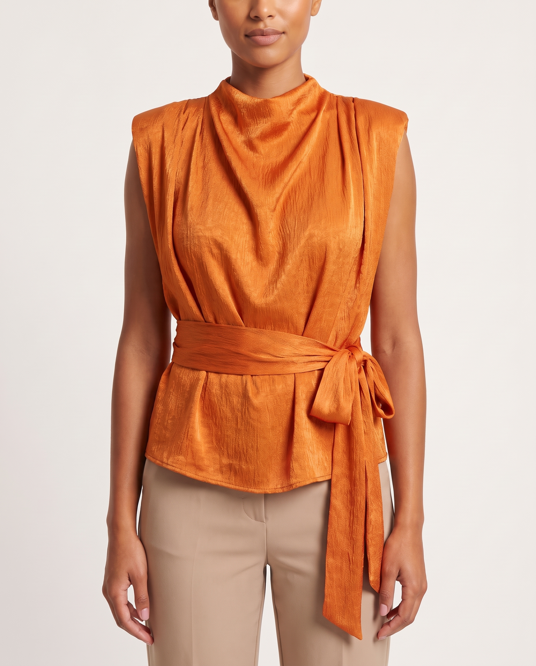 Sleeveless Satin Top with Side Tie – product detail view 1