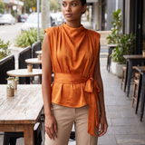 Sleeveless Satin Top with Side Tie – product detail view 2