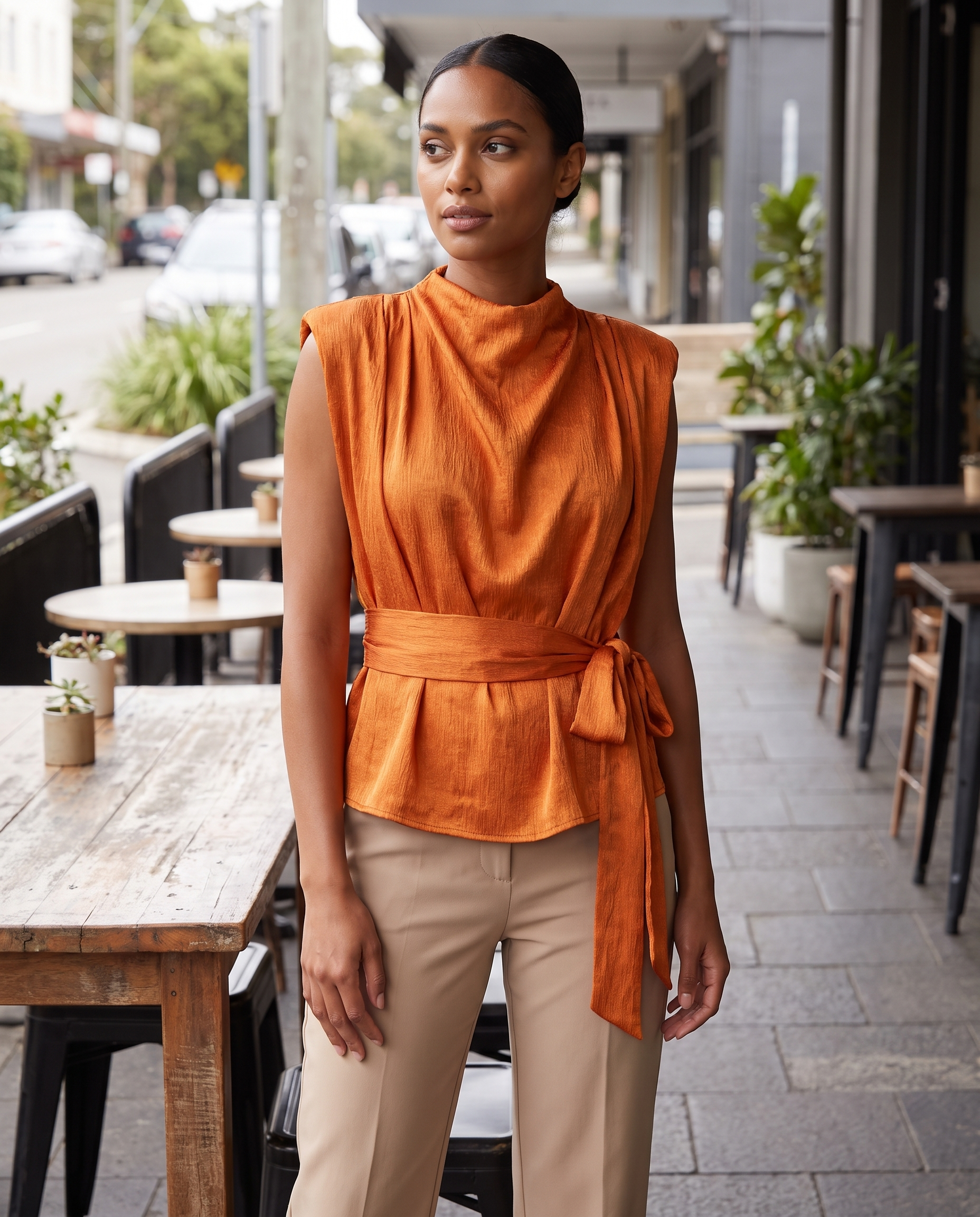 Sleeveless Satin Top with Side Tie – product detail view 2