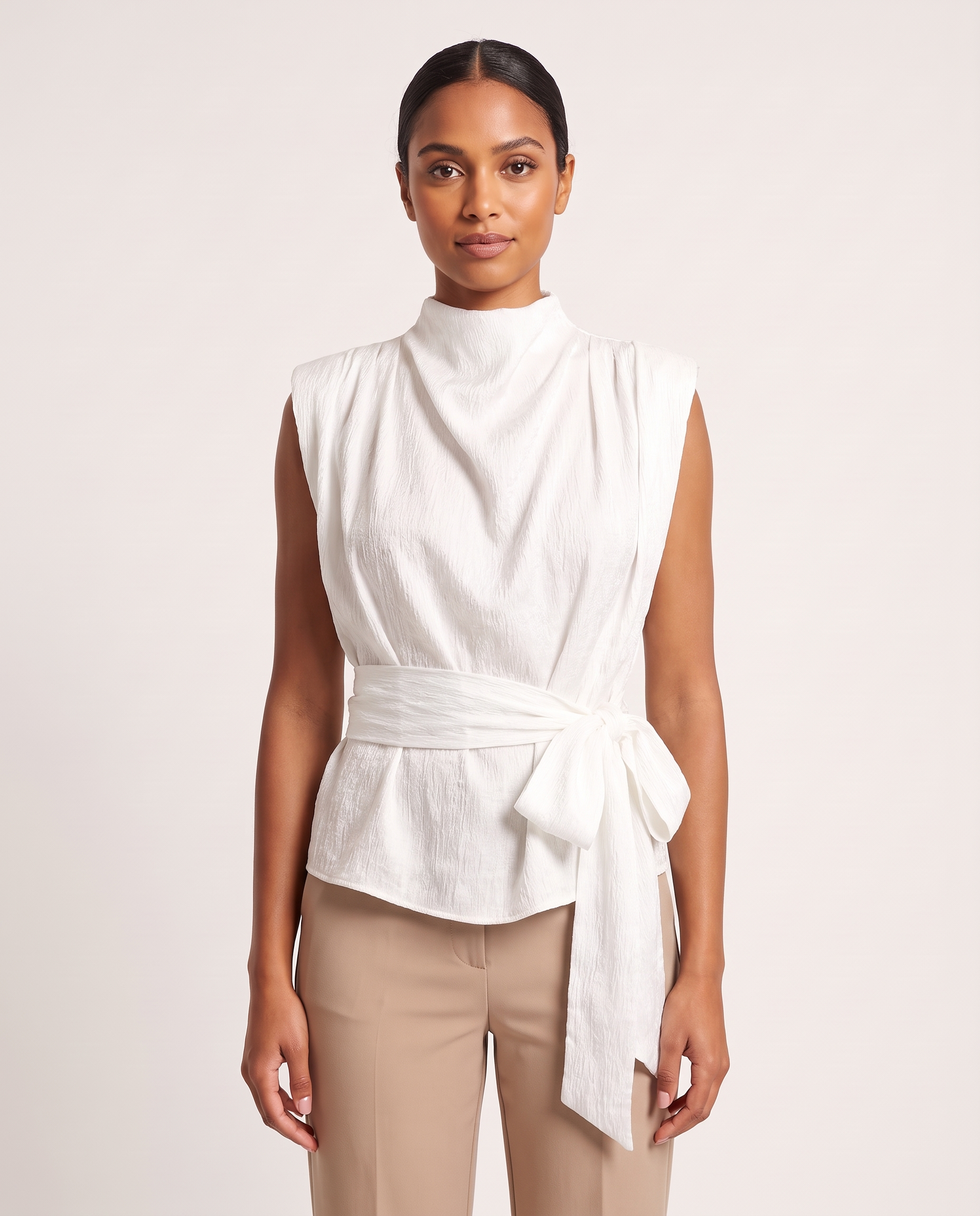 Sleeveless Satin Top with Side Tie – product detail view 3