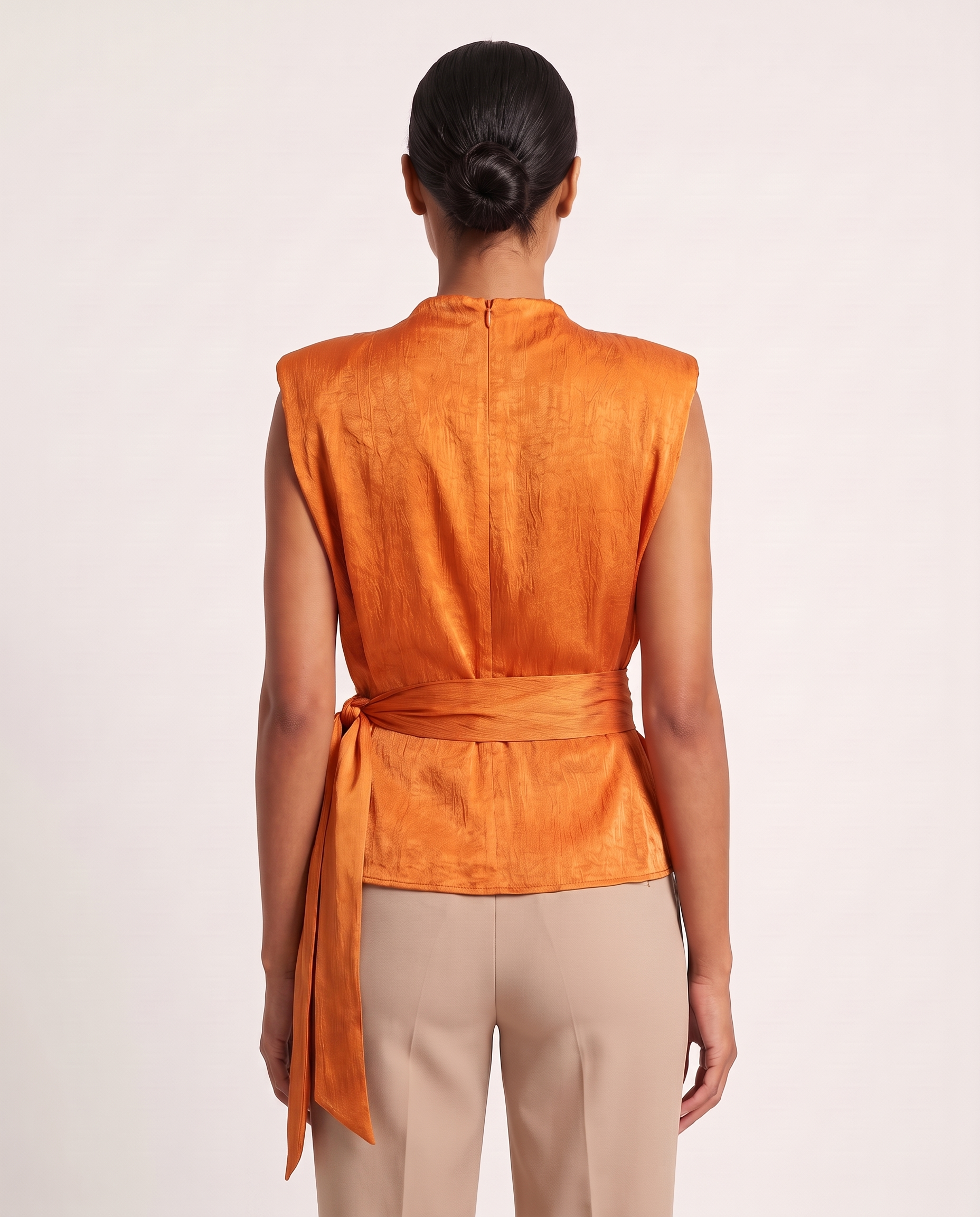 Sleeveless Satin Top with Side Tie – alternate product view