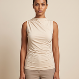 Ruched High Neck Tank Top with Pleated Body – primary product view